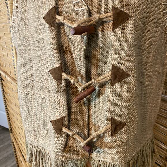 Vintage Just Class 70s Boho Fringe Vest Skirt Set Rustic Burlap Cottagecore S - Picture 9 of 9